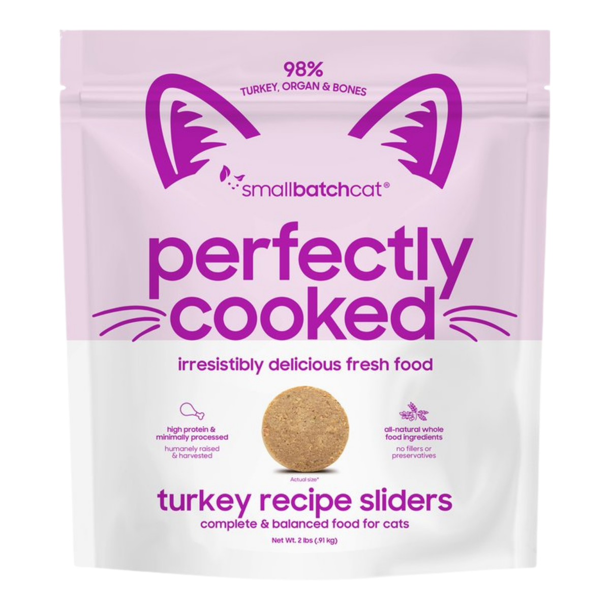 Smallbatch Pet Food Perfectly Cooked Turkey Recipe Sliders Fresh Frozen Cat Food 2 lb