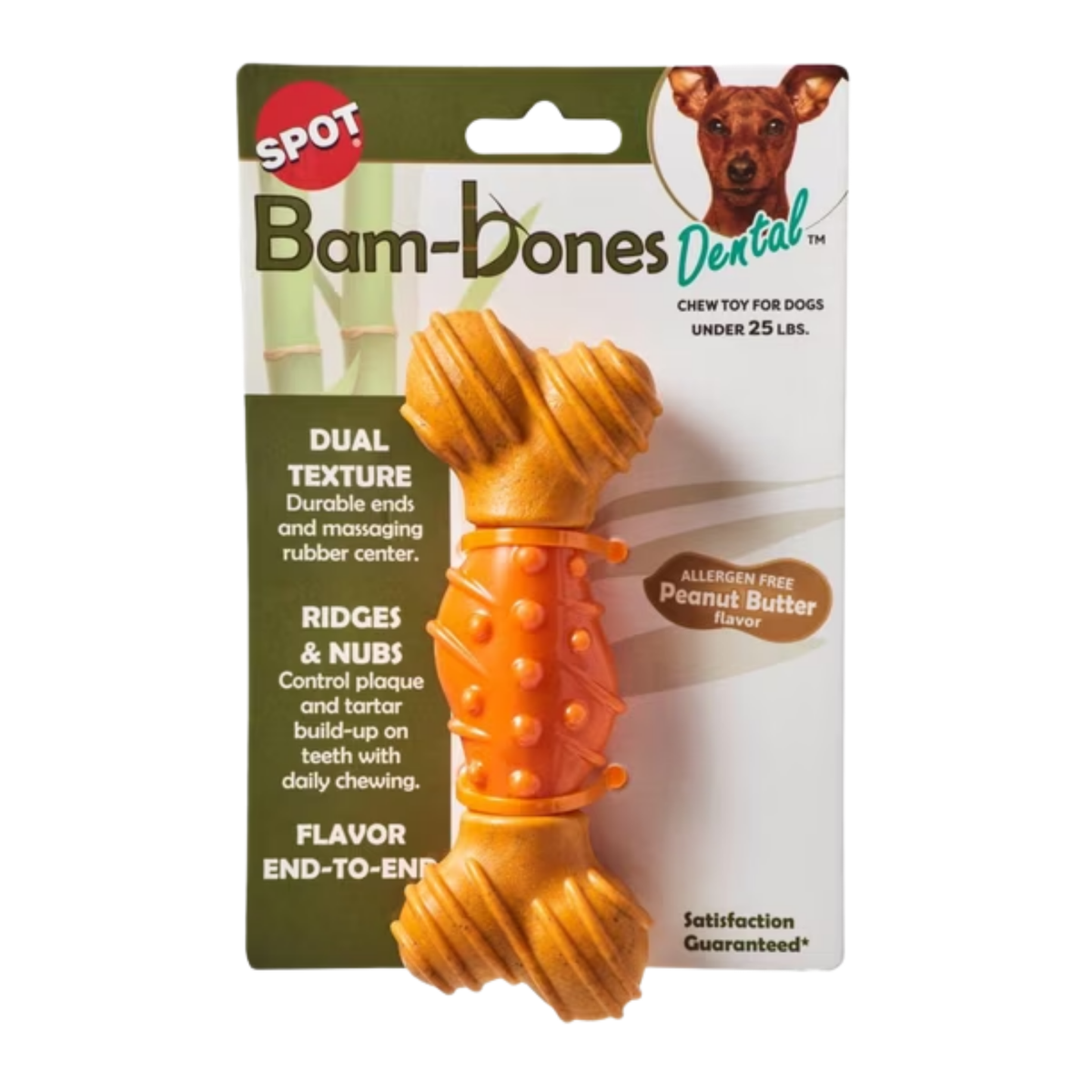 Spot Bambone Dental Bone Peanut Flavored Dog Chew Toy 6 in