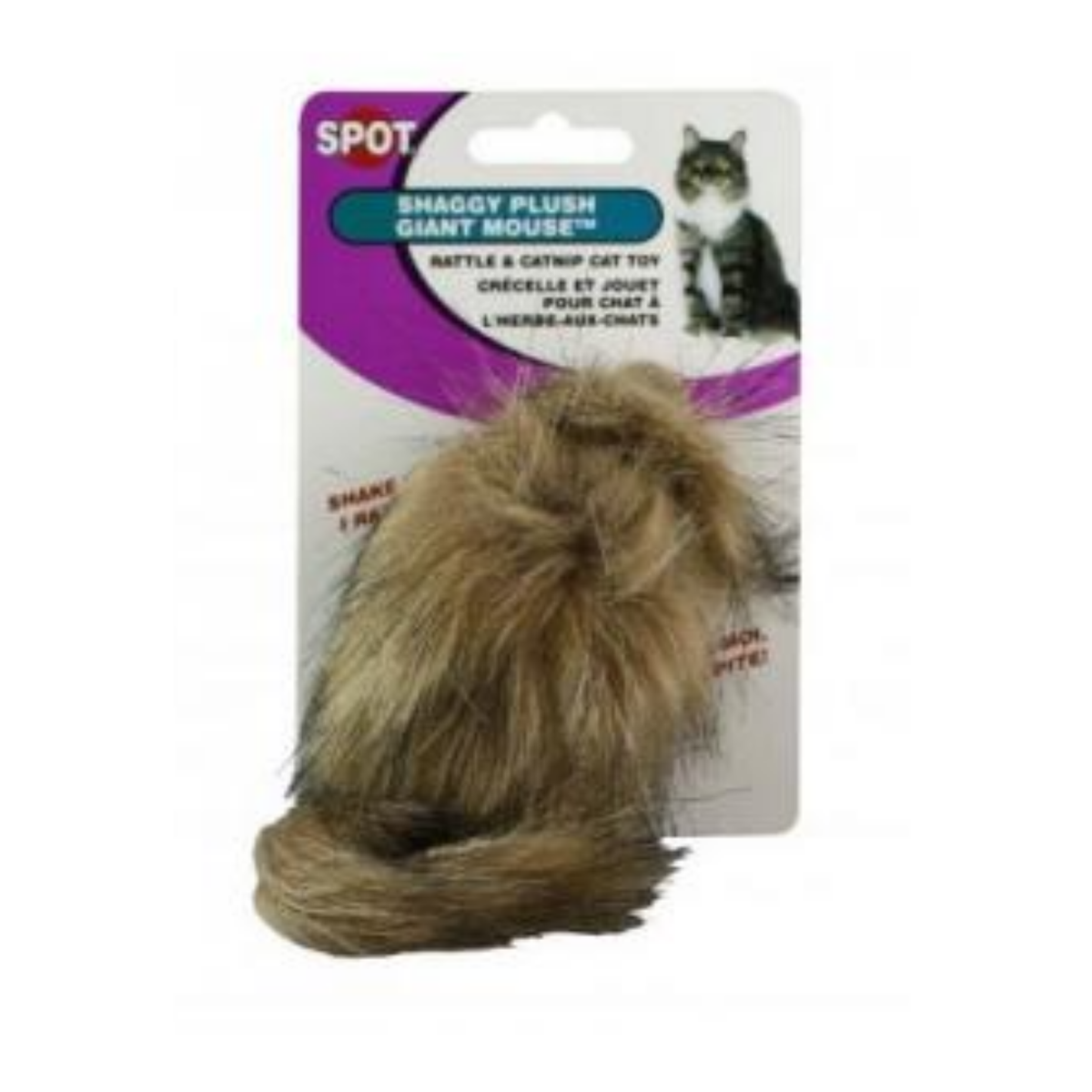 Spot Ethical Pet Shaggy Giant Mouse With Rattle & Catnip Cat Toy