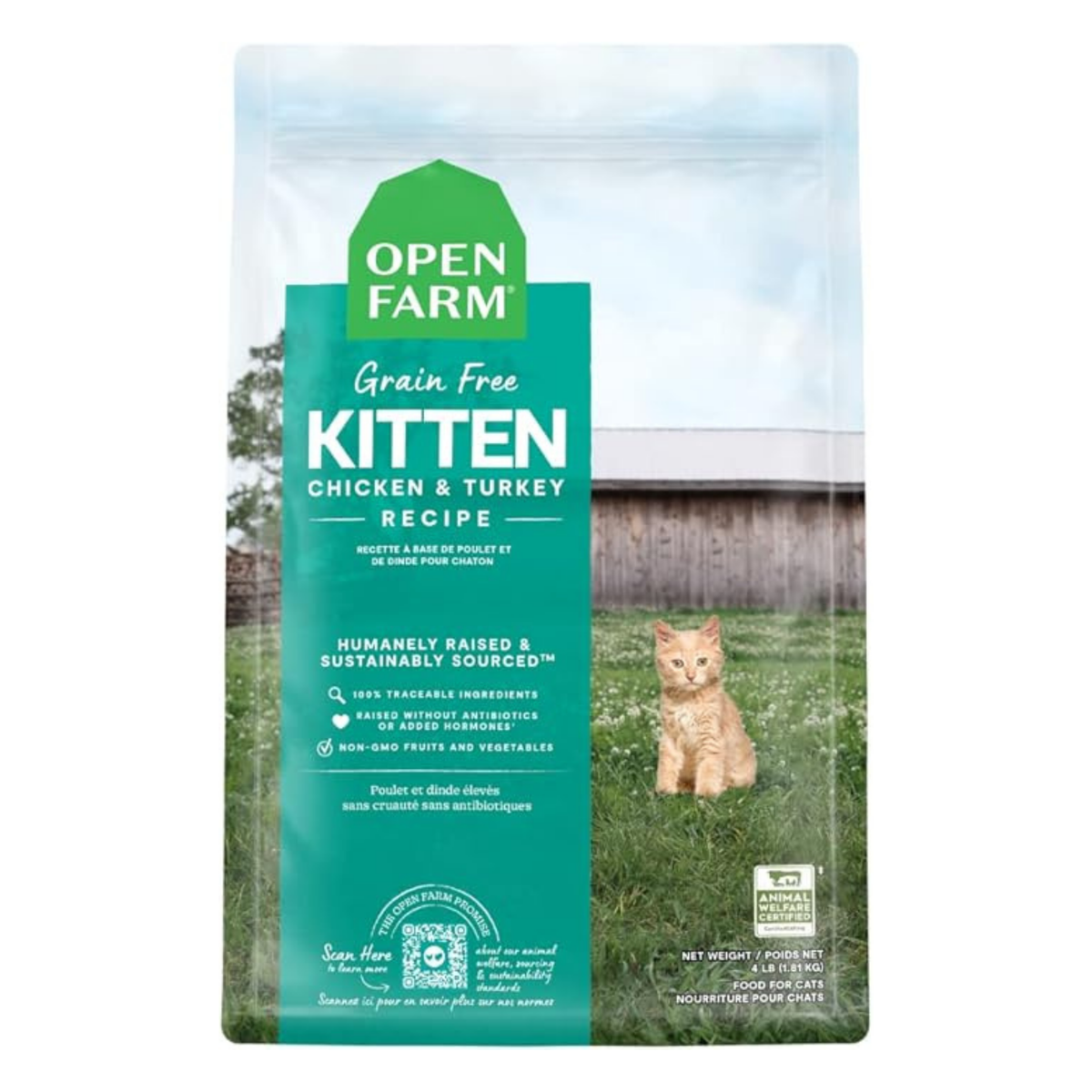 Open Farm Grain-Free Kitten Chicken & Turkey Recipe Dry Cat Food 4 lb