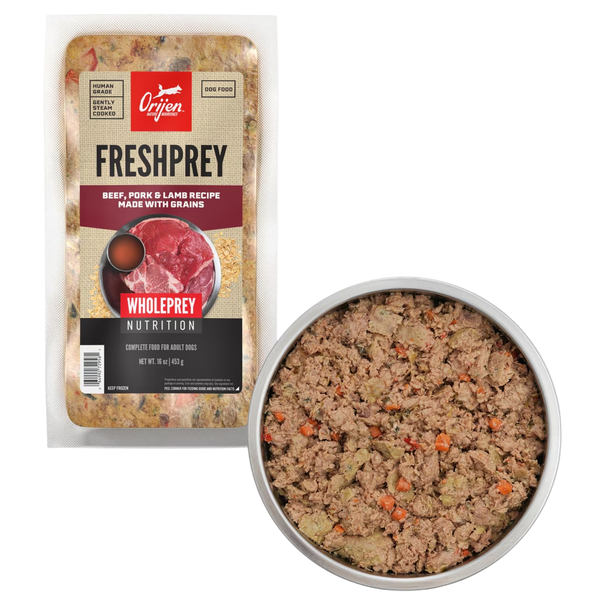 Orijen FRESHPREY Beef, Pork & Lamb Recipe Grain-Inclusive Frozen Dog Food