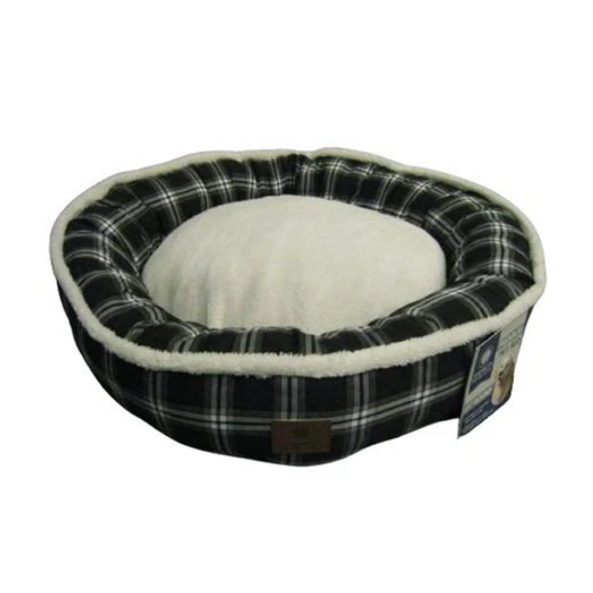 AKC Black Plaid Round Pet Bed 25 in