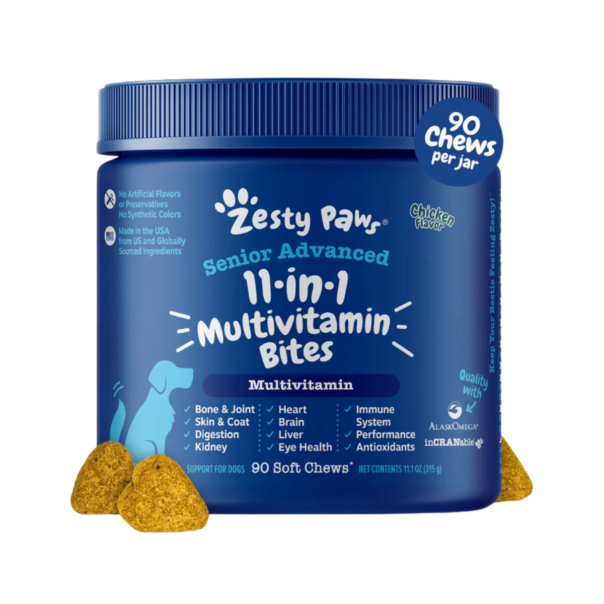 Zesty Paws Senior Advanced 11-in1 Multivitamin Bites Soft Chews for Dogs 90 ct