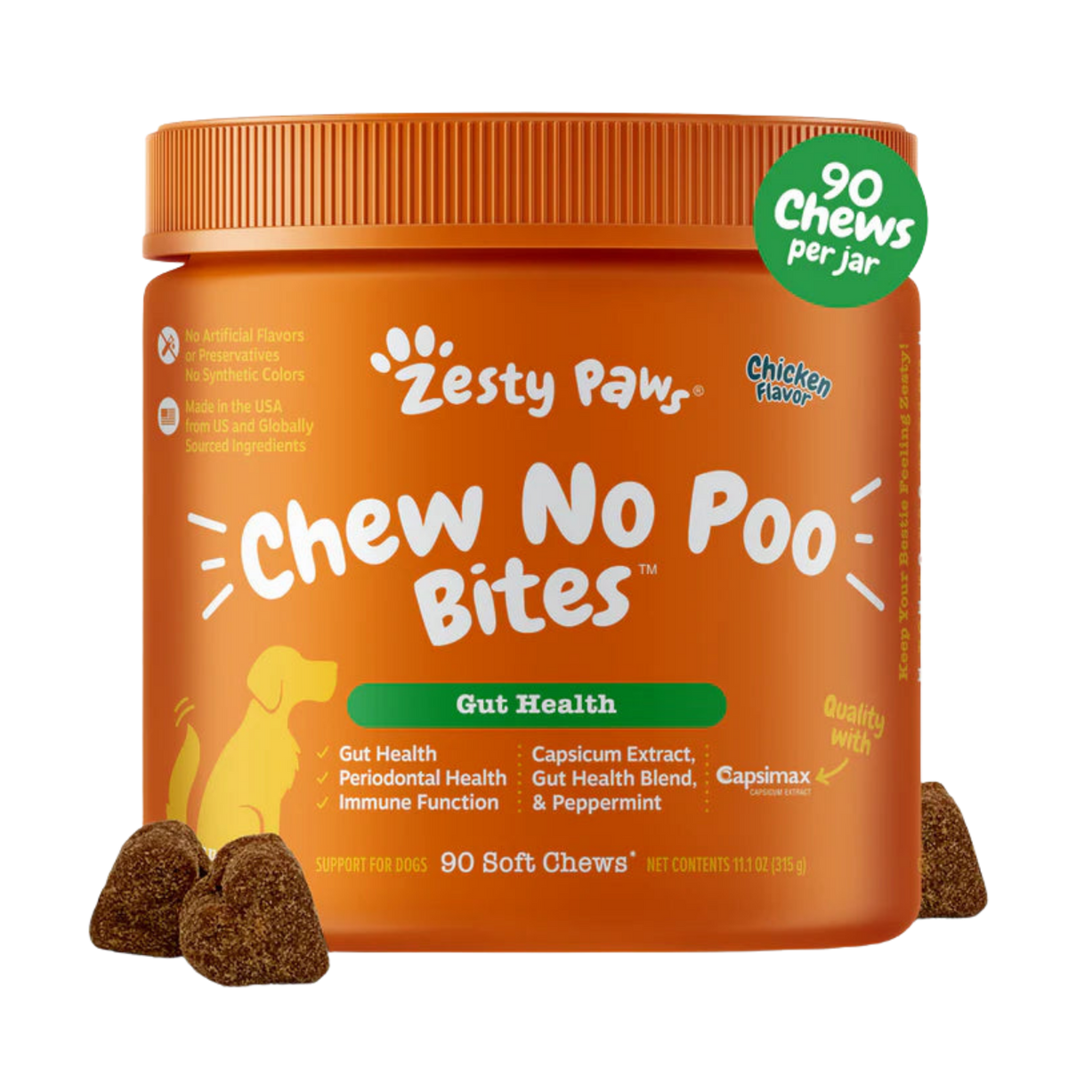 Zesty Paws Chew No Poo Bites Gut Health Soft Chews for Dogs 90 ct