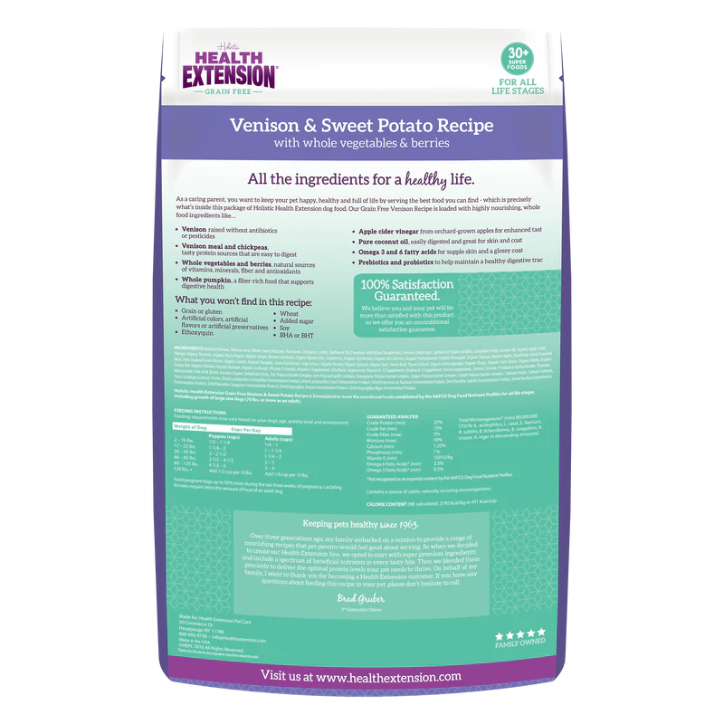 Health Extension Grain Free Venison & Sweet Potato Recipe Dry Dog Food