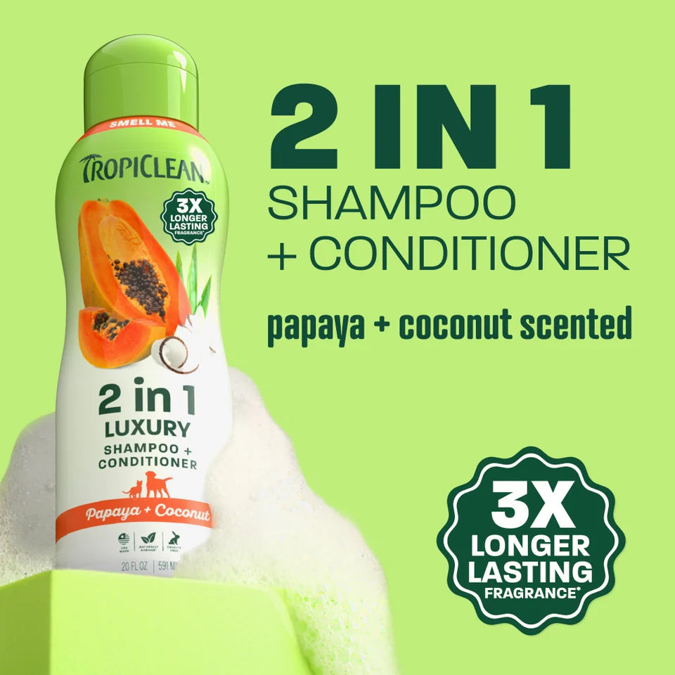 Tropiclean Papaya And Coconut Luxury 2 In 1 Shampoo Plus Conditioner For Pets 20 oz