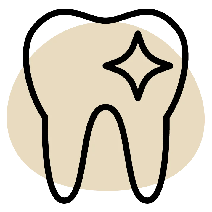 Illustration of a tooth with a star inside, on a beige background, and text 'Boost oral health' below.