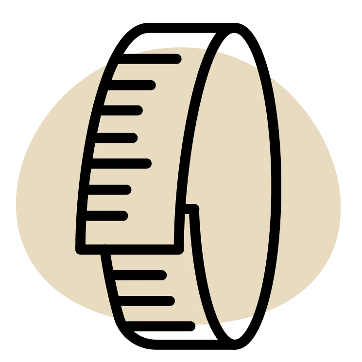 Icon of a measuring tape with text 'Maintain a healthy weight' on a beige background