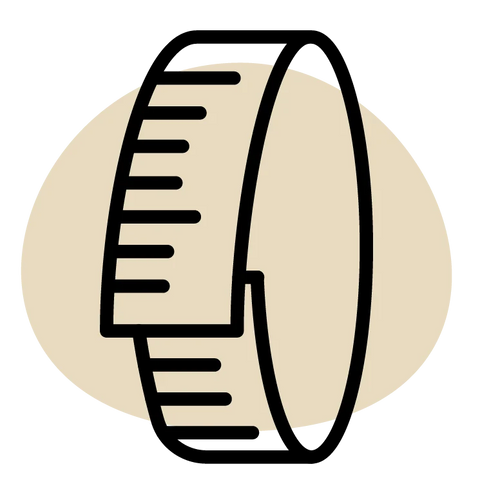 Icon of a measuring tape with text 'Maintain a healthy weight' on a beige background