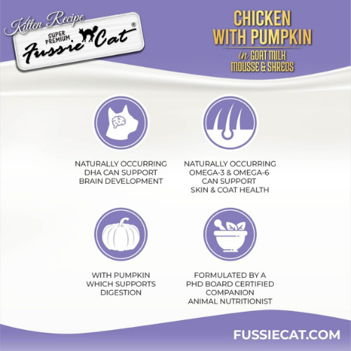 Fussie Cat Chicken with Pumpkin in Goat Milk Mousse and Shreds Kitten Recipe Wet Food