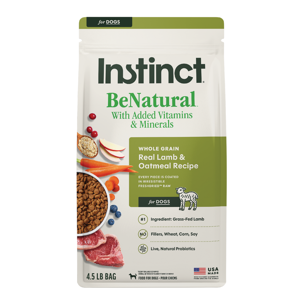 Instinct Be Natural Real Lamb & Oatmeal Recipe Freeze-Dried Raw Coated All Life Stage Dry Dog Food