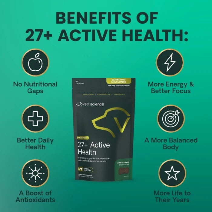 Vetriscience Multivitamin 27+ Active Health Vegetable Flavored Soft Chews for Dogs 30 ct