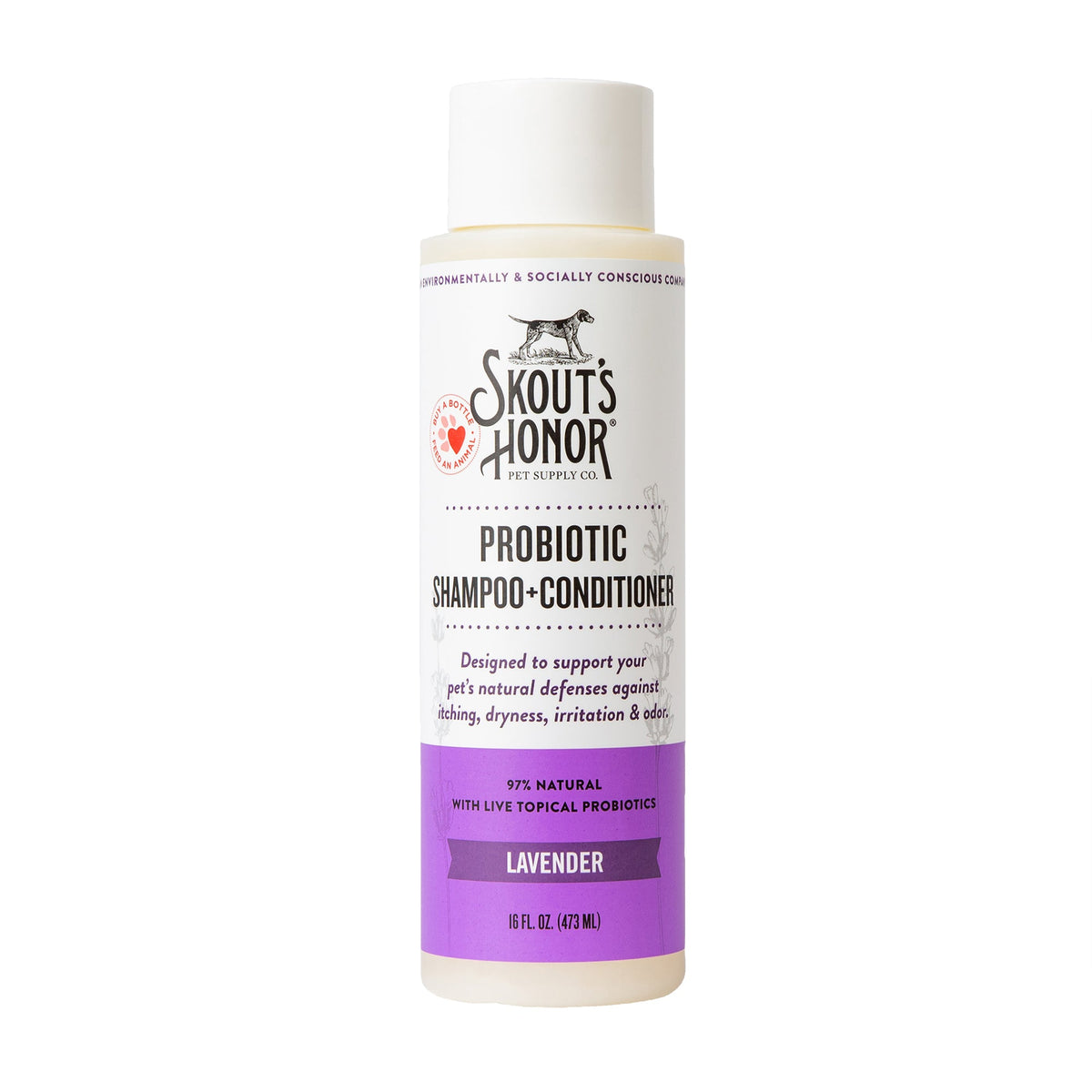 Skout's Honor Probiotic Shampoo + Conditioner Lavender Scented for Dogs & Cats 16 oz