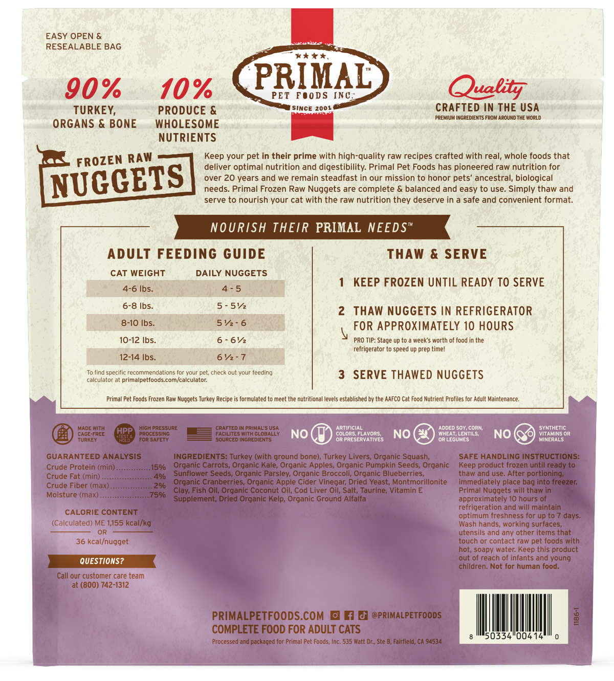 Primal Frozen Raw Turkey Nuggets for Cats 3 lb