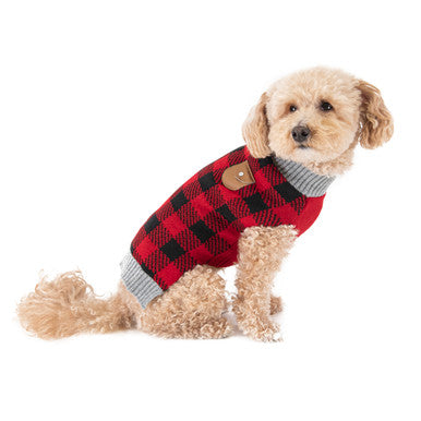 Pet Obsession Red Buffalo Check Pet Sweater
