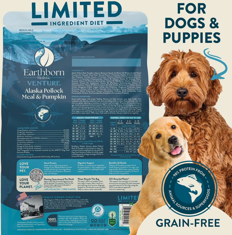 Earthborn Holistic Venture Limited Ingredient Alaska Pollock Meal & Pumpkin Grain-Free Dry Dog Food
