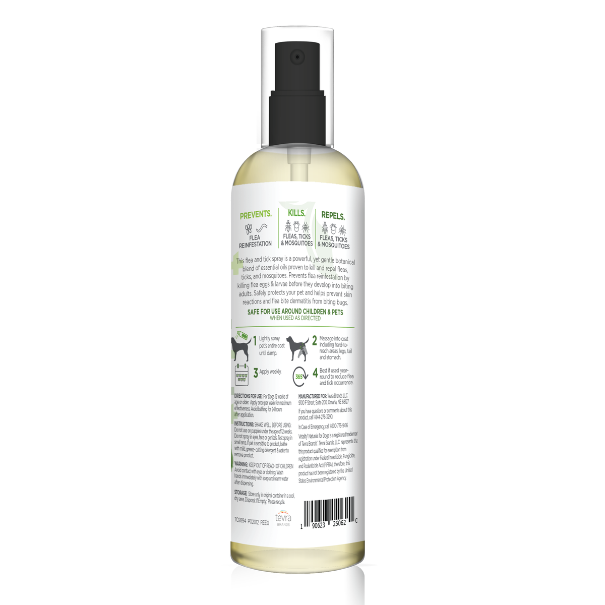 Vetality Naturals Flea & Tick Spray for Dogs, Kills & Repels Fleas, Flea Eggs & Larvae, Ticks & Mosquitoes 8 oz