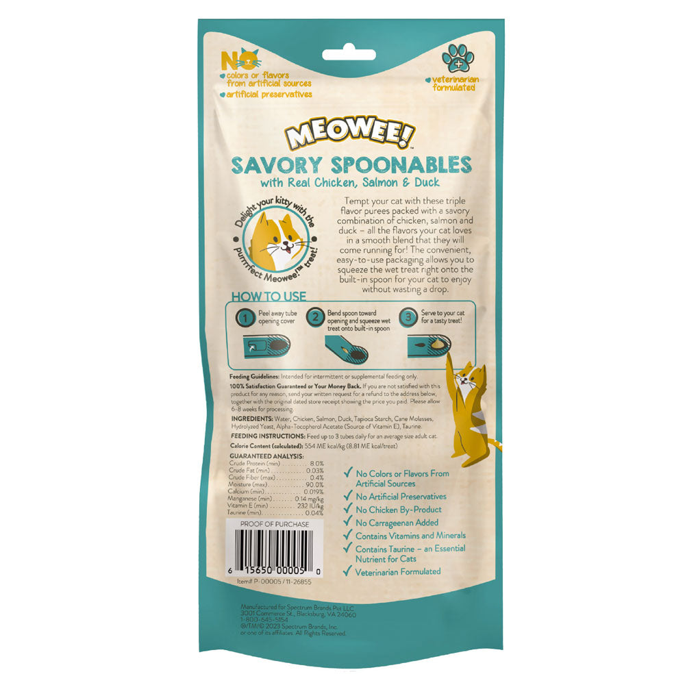 Meowee! Savory Spoonables Chicken, Salmon & Duck Lickable Cat Treats 4 ct