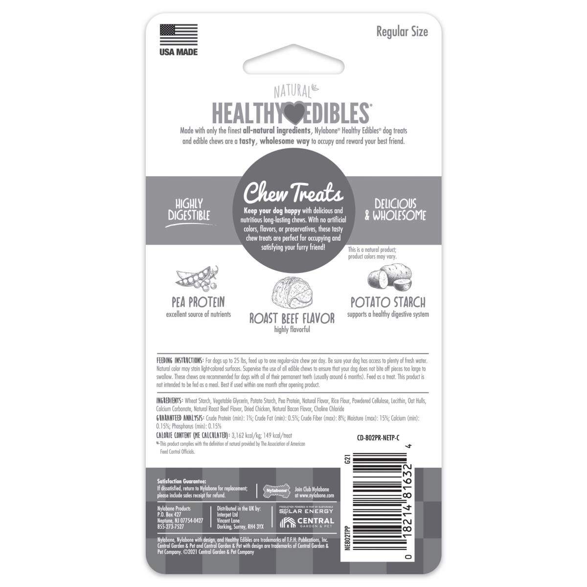 Nylabone Healthy Edibles All-Natural Long Lasting Roast Beef Flavor Chew Dog Treats, 2 ct up to 25 lbs