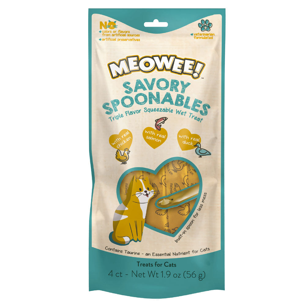 Meowee! Savory Spoonables Chicken, Salmon & Duck Lickable Cat Treats 4 ct