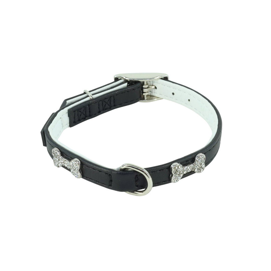 Coastal Pet Products Li'l Pals Posh B'Dazzled Bone Dog Collar- Black