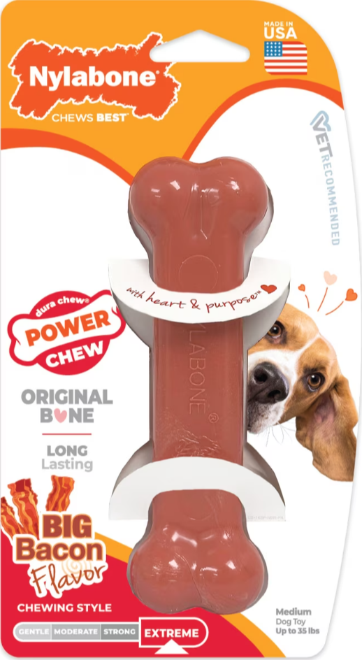Nylabone Power Chew Bacon Bone Dog Chew Toy
