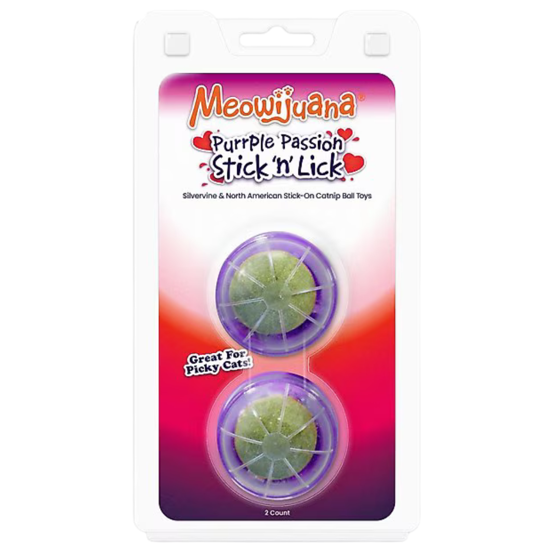 Meowijuana Purrple Passion Stick 'n' Lick Compressed Catnip Ball Toys 2 pk