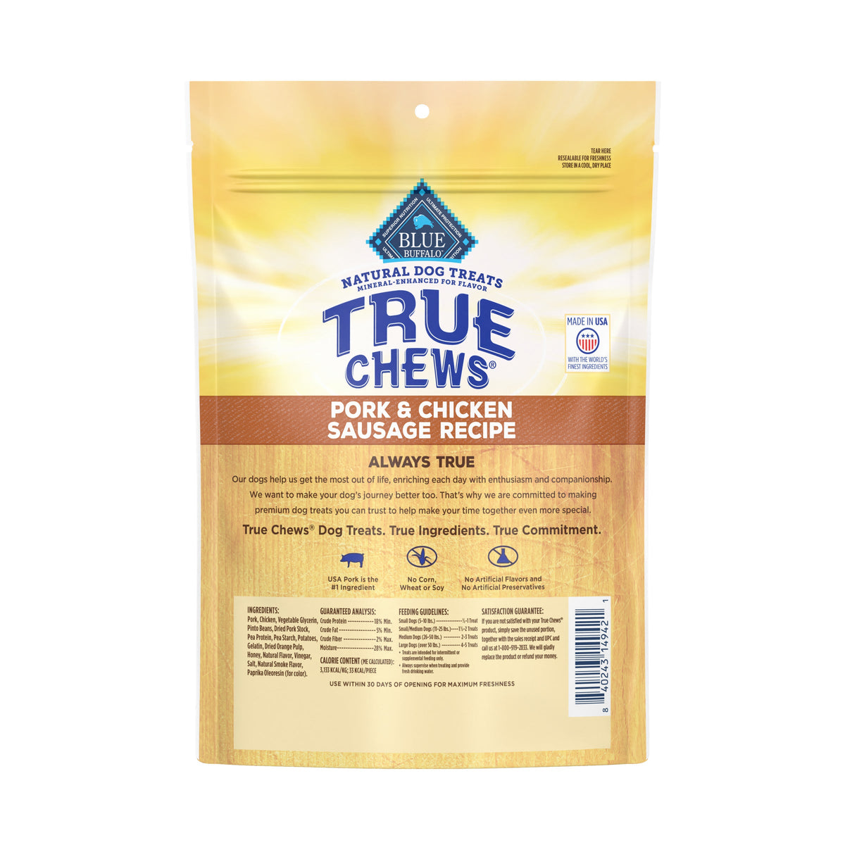 True Chews Pork & Chicken Sausage Recipe Dog Treats 14 oz