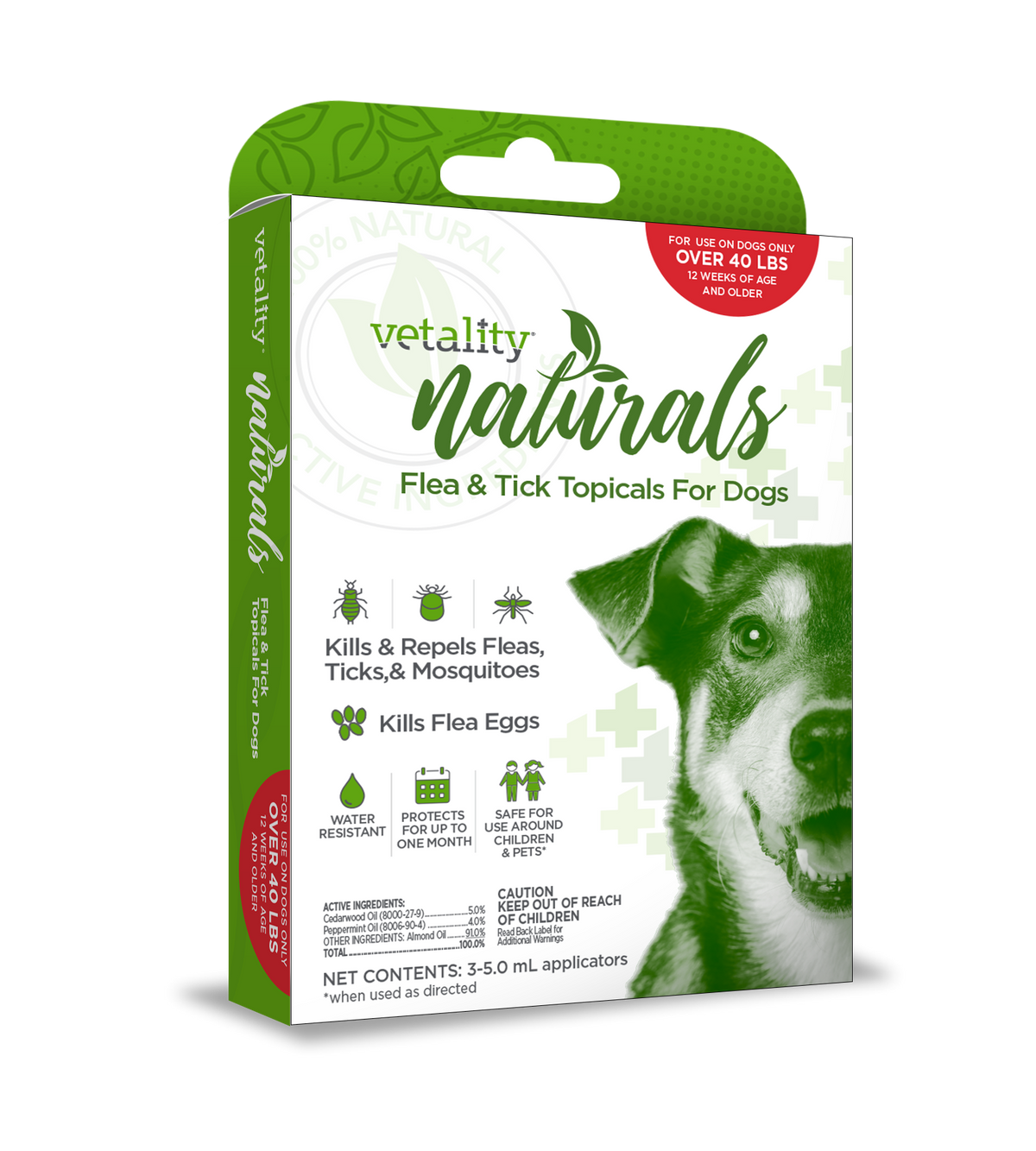 Vetality Naturals Flea & Tick Topicals for Dogs, Kills & Repels Fleas, Ticks & Mosquitoes- 3 pack