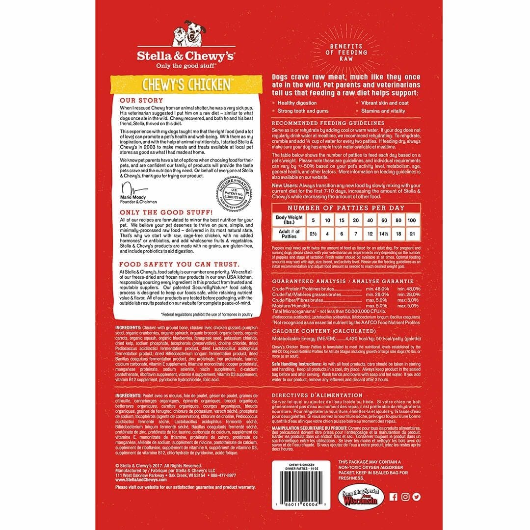 Stella & Chewy's Raw Chicken Dinner Patties Grain-Free Freeze-Dried Dog Food
