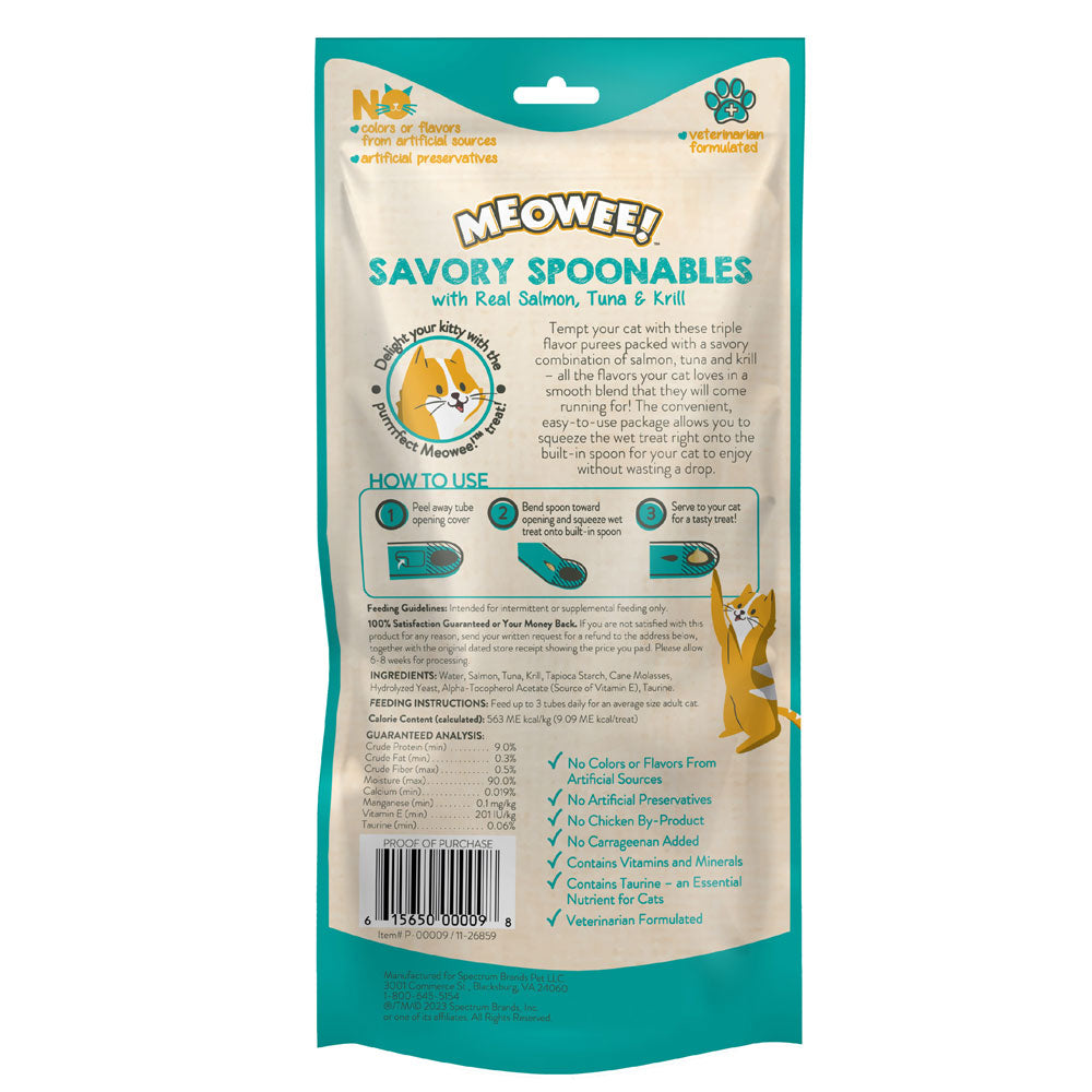 Meowee! Savory Spoonables Salmon, Tuna & Krill Lickable Cat Treats 4 ct