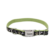 Coastal Pet Products Ribbon Adjustable Dog Collar with Metal Buckle- Brown Paws & Bones
