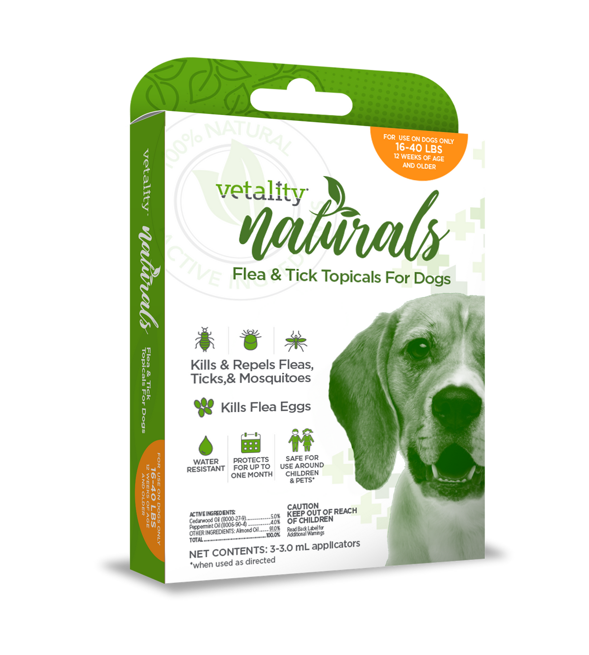 Vetality Naturals Flea & Tick Topicals for Dogs, Kills & Repels Fleas, Ticks & Mosquitoes- 3 pack