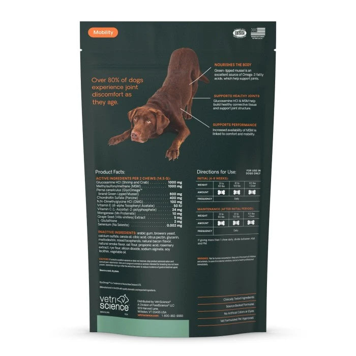 Vetriscience Ultimate Strength Healthy Hip & Joint Mobility Bacon Flavored Soft Chews for Dogs 30lb + 45 ct