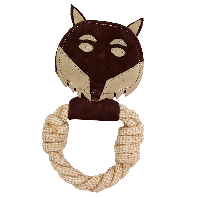 Incredipet Leather & Rope Fox Tug Ring Dog toy