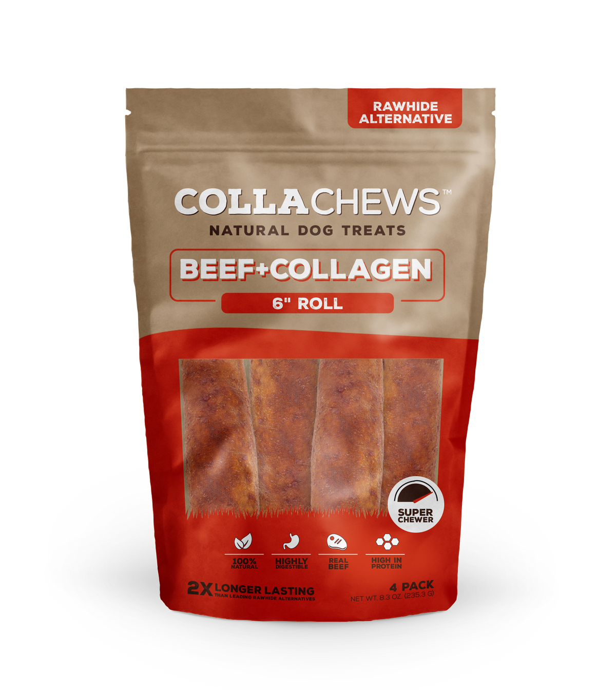 Collachews 6 in Collagen Bully Flavored Roll 4 pk