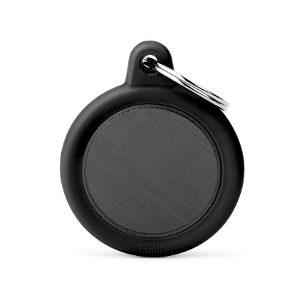 Myfamily Hushtag Round Black Aluminum Personalized Dog ID Tag