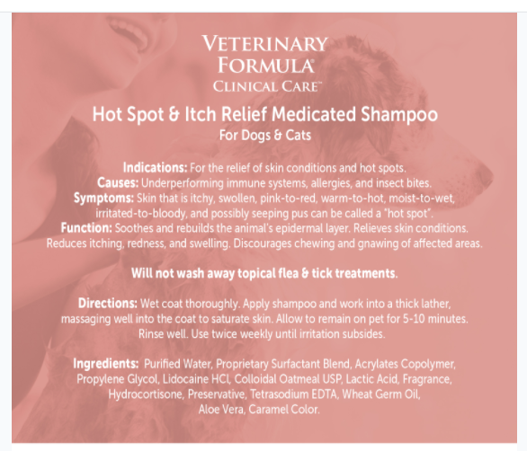 Synergy Veterinary Formula Clinical Care Hot Spot & Itch Relief Shampoo 16 oz