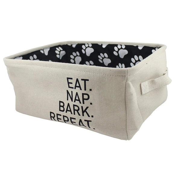 Kole Imports "EAT.NAP.BARK.REPEAT" Natural Linen Rectangular Pet Storage Bin
