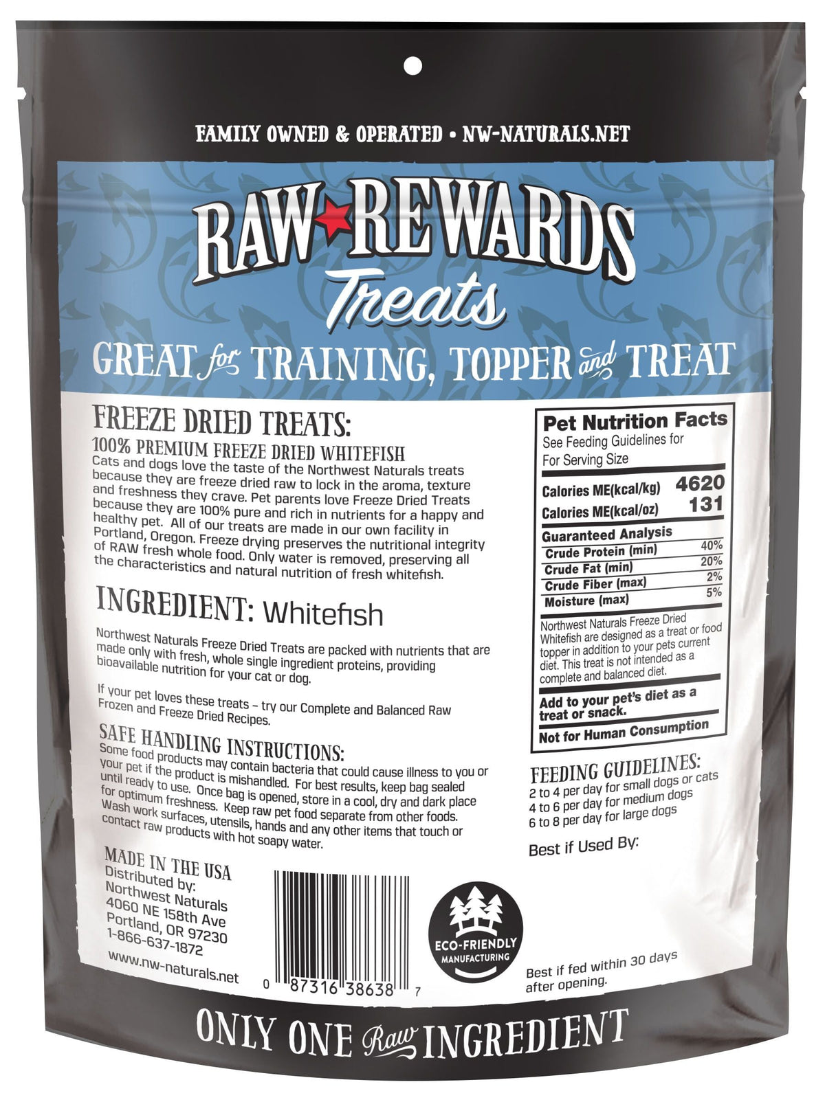 Northwest Naturals Raw Rewards Treats Freeze Dried Whitefish for Dogs & Cats 2.5 oz
