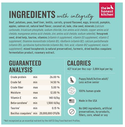 The Honest Kitchen The Whole Food Clusters Beef Recipe Grain-Free Human Grade Natural Dry Dog Food