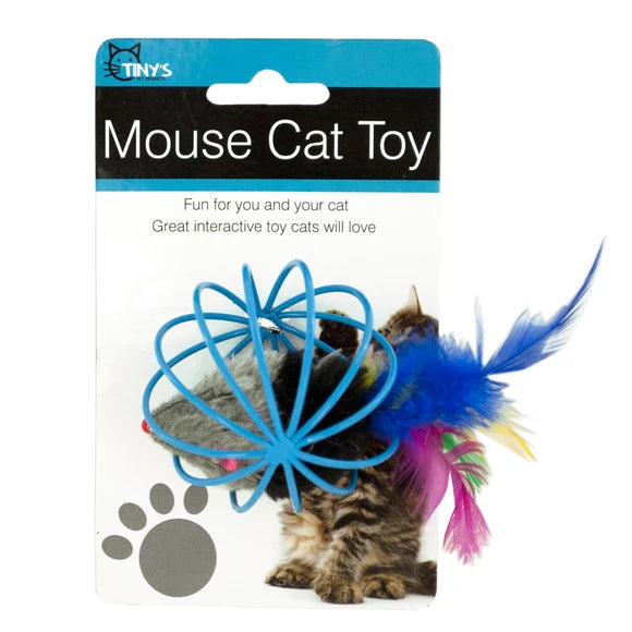 Kole Imports Feathered Mouse in Ball Cage Cat Toy 2.5 in