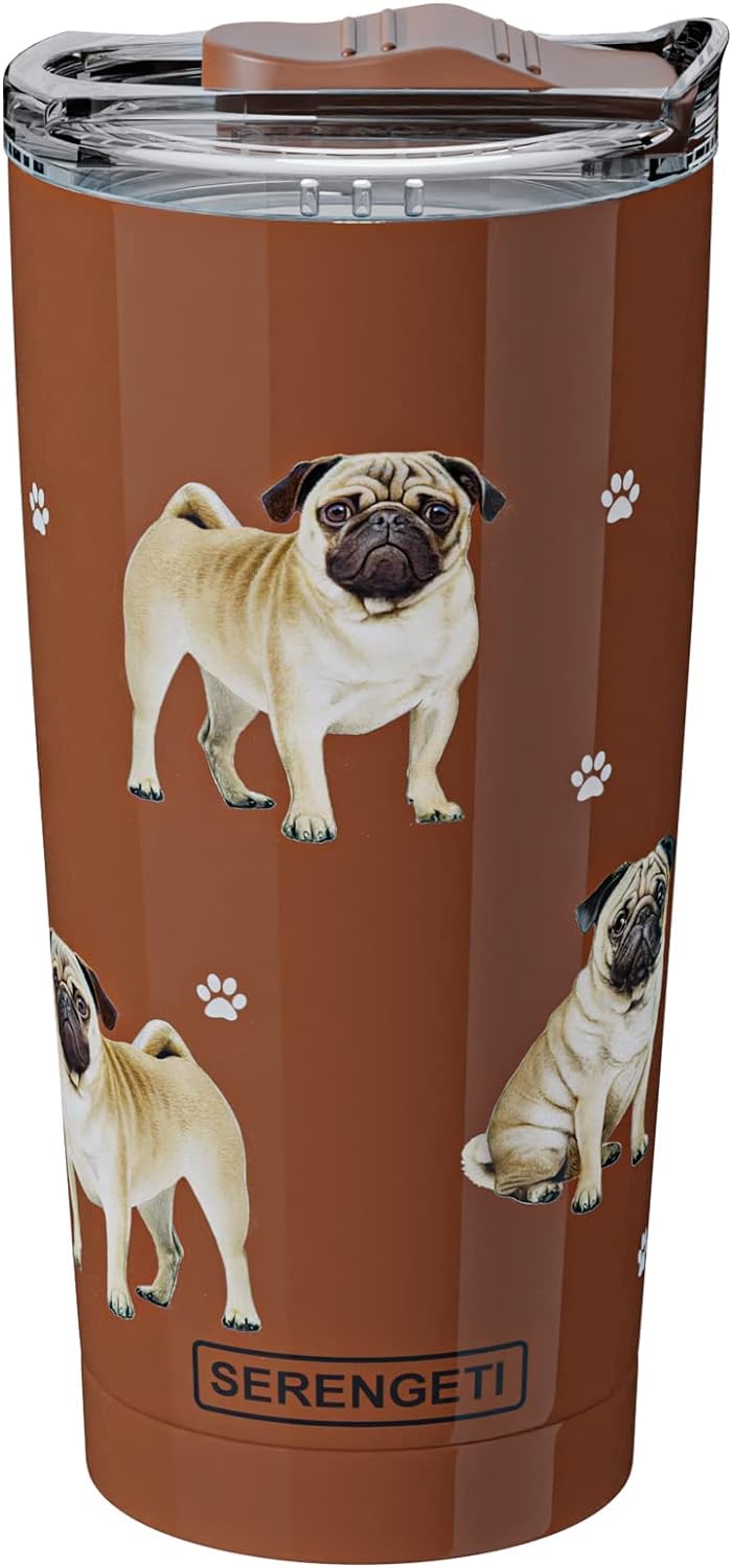 E & S Imports Serengeti Pug Stainless Steel, Vacuum Insulated Tumbler with Spill Proof Lid 20 oz