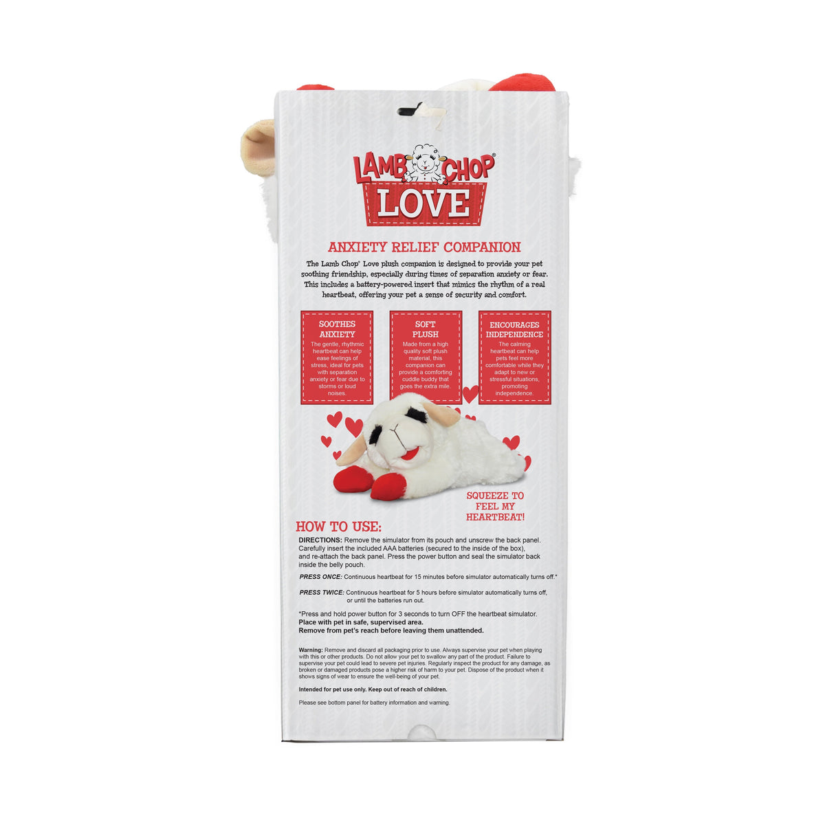 Multipet Lamb Chop Love with Heartbeat Calming Dog Toy 17 in
