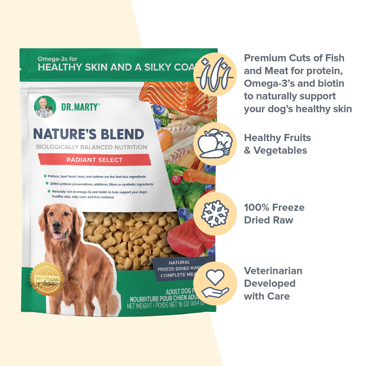 Dr. Marty Nature's Blend Radiant Select Freeze-Dried Raw Dog Food for Skin & Coat 16 oz