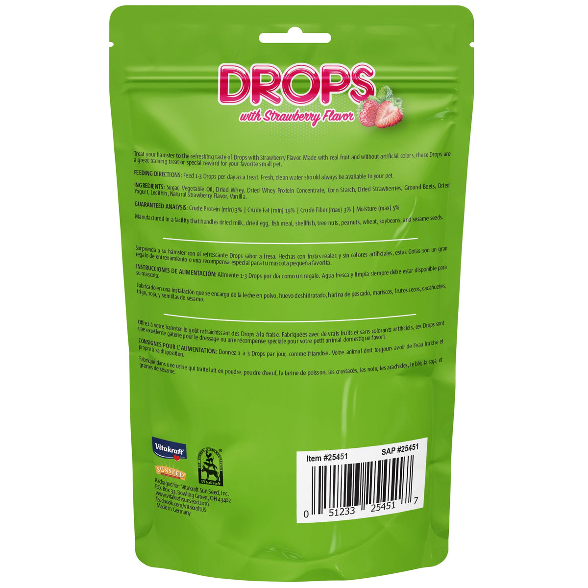 Vitakraft Drops With Strawberry Flavor Hamster Treats 5.3 oz