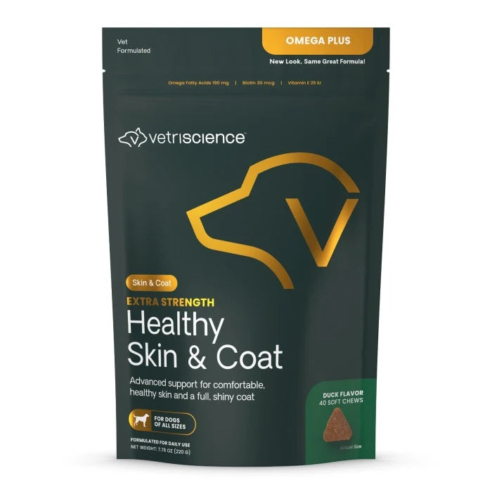 Vetriscience Extra Strength Healthy Skin & Coat Omega Plus Duck Flavored Soft Chews for Dogs 40 ct