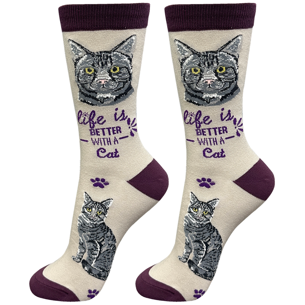 E & S Imports Life is Better With a Silver Tabby Socks