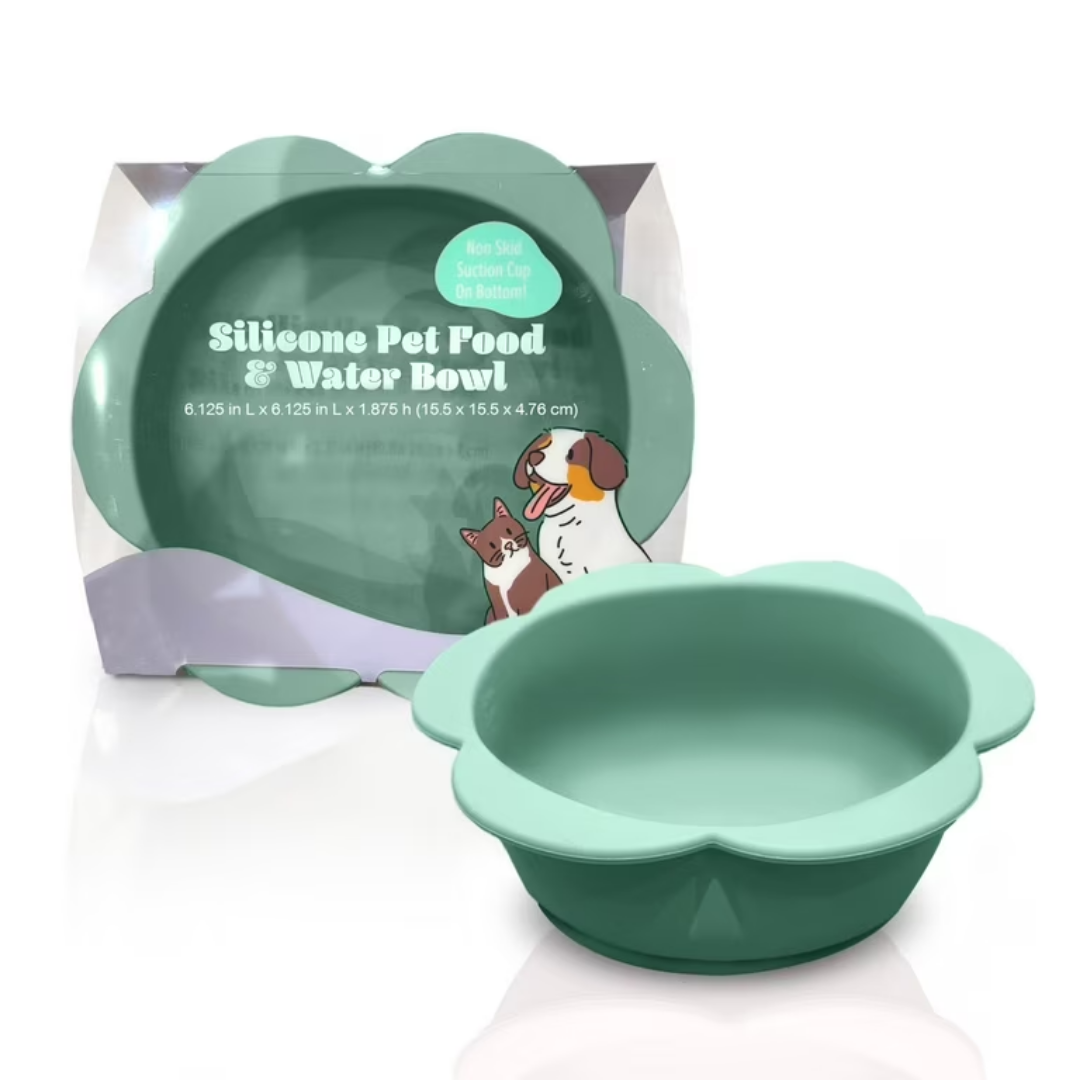 Kole Imports Light Green Silicone Floral Shaped Pet Food and Water Bowl