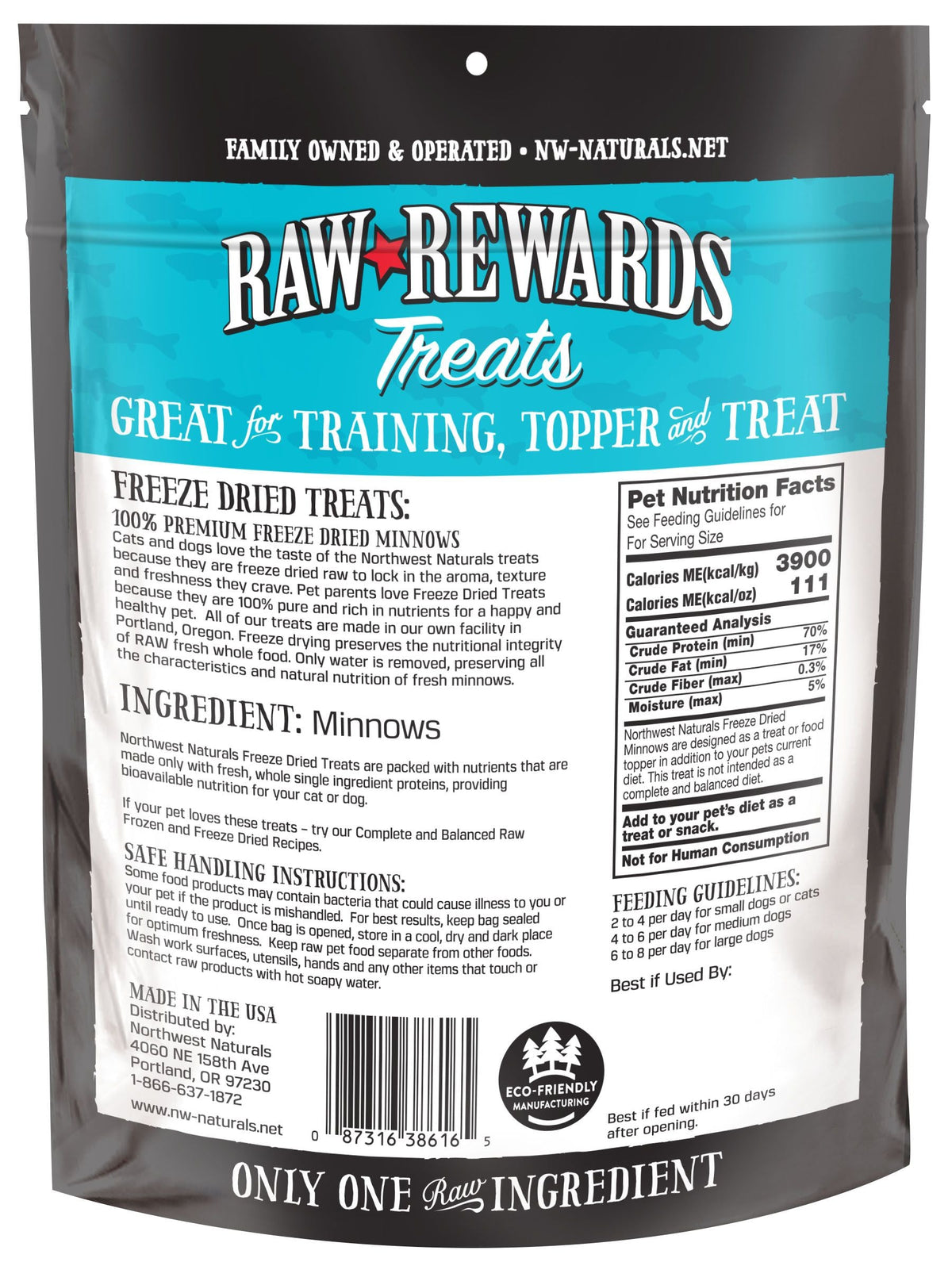 Northwest Naturals Raw Rewards Treats Freeze Dried Minnows for Dogs & Cats 1 oz